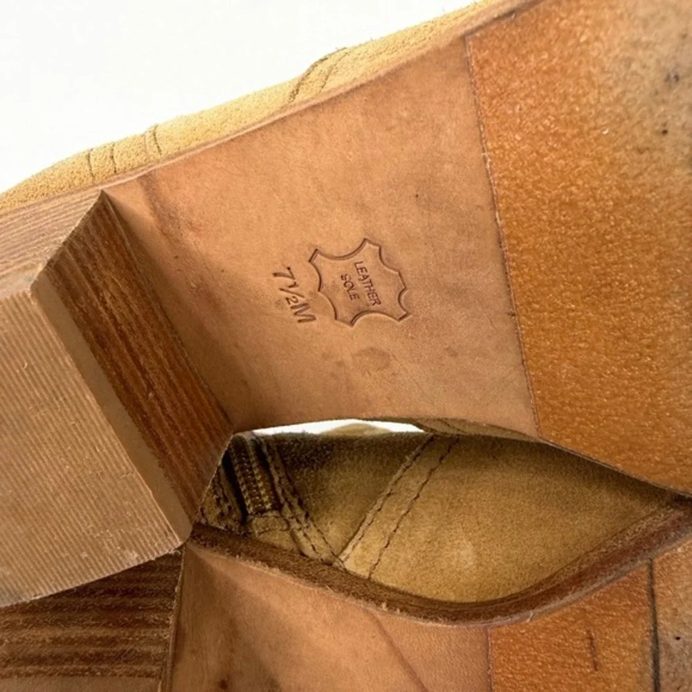 Tory Burch Sabe Tan Suede Ankle Boots Leather Sole Block Heel Brazil 7.5M‎